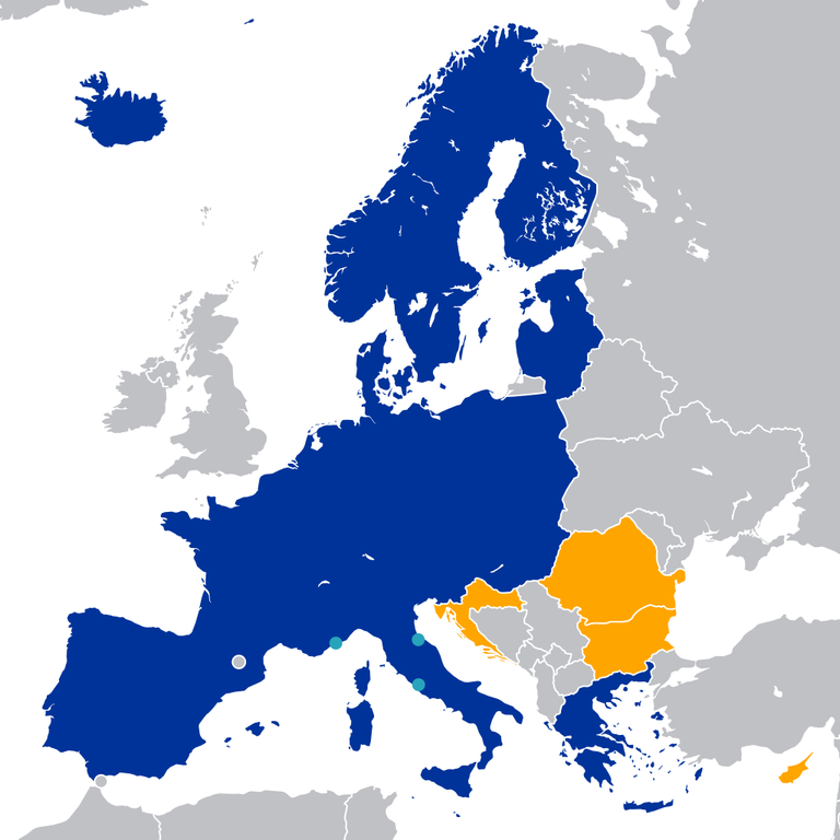 Carte du Schengen Carte de l'Espace Schengen de l'Union Européenne( Wikipedia )